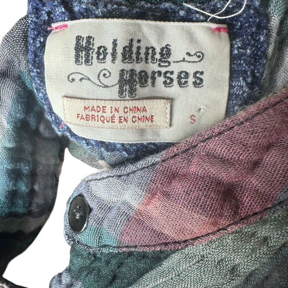 Anthro Holding Horses shirt dress gauze Small plaid button down - Picture 7 of 8